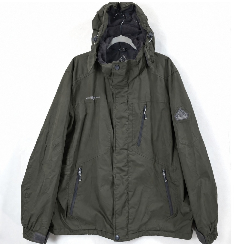 ZeroXposur Men's XL Olive Green Fleece Lined Ski Jacket Removable Hood Gorpcore